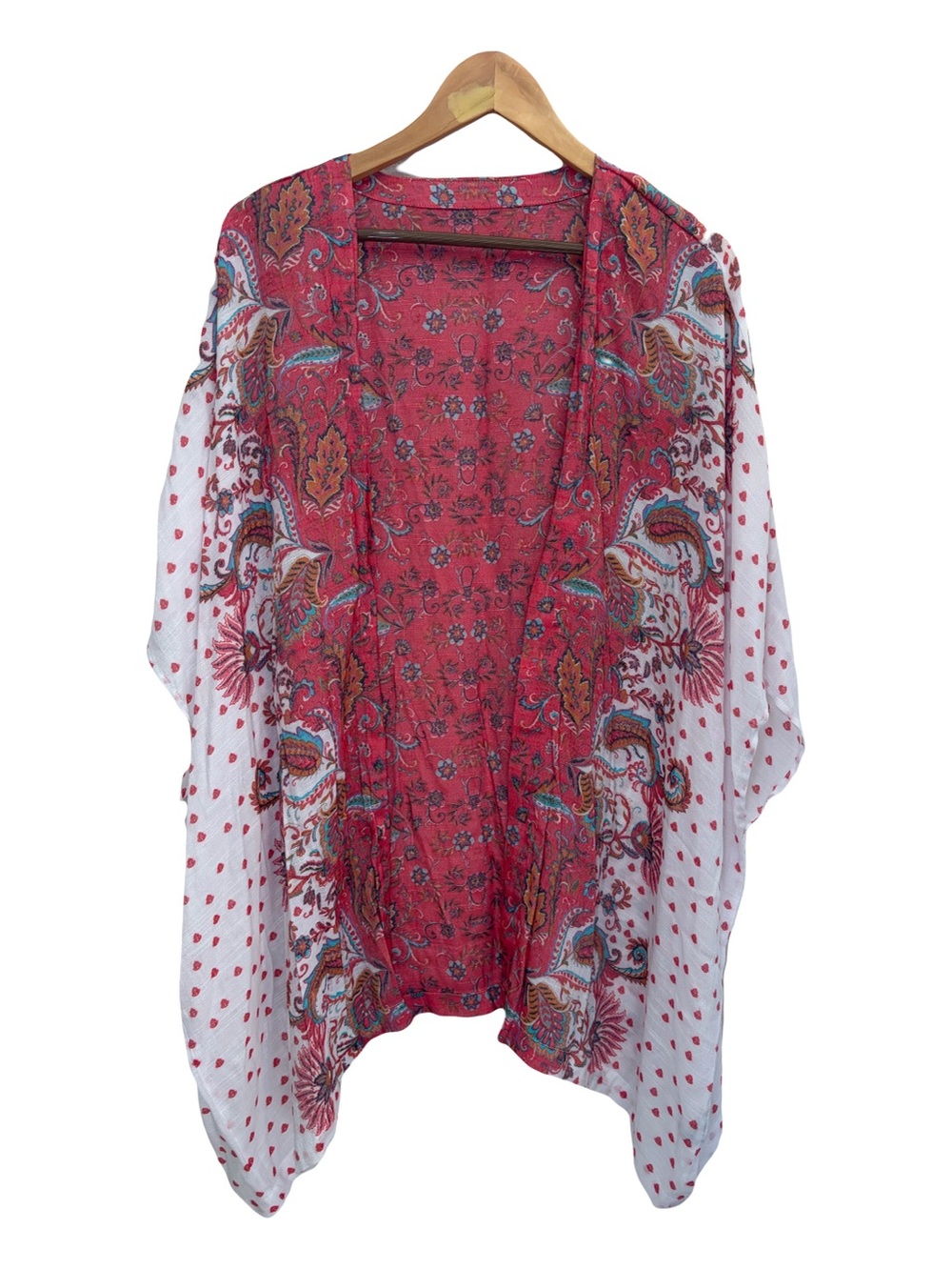Boho Paisley Kimono Cover Up Pink White Floral Lightweight Festival Oversized